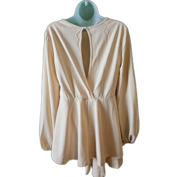 Aossfre Apricot Lantern Long Sleeve Jumpsuit Ruffle Mini Short Romper Sz M - Picture 6 of 10